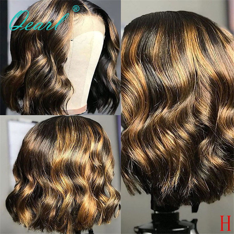 

Short Bob Human Hair Wigs Ombre Blonde Highlights Colored Lace Front Wig for Women 13x4/13x6 Natural Wave Remy Hair 130% Qearl, 13x4 lace front wig