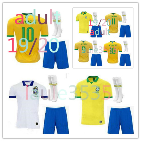 

2019 Brazil home Adult kit Soccer Jersey 19 20 Brasil yellow FIRMINO MARCELO G.JESUS P.COUTINHO football shirts+Shorts socks