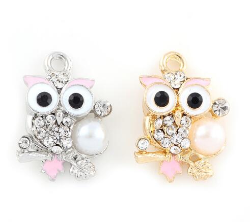 

20PCS/lot 21x15mm (Gold,Silver Color) Owl Simulated Pearl Pendant Charms Fit For Glass Magnetic Memory Floating Locket