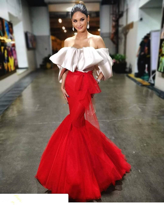 

2020 New Style Short Sleeves Evening Dresses Mermaid Tulle Red Bride Party Gowns Bateau Neck Sexy Prom Gowns, Same as picture