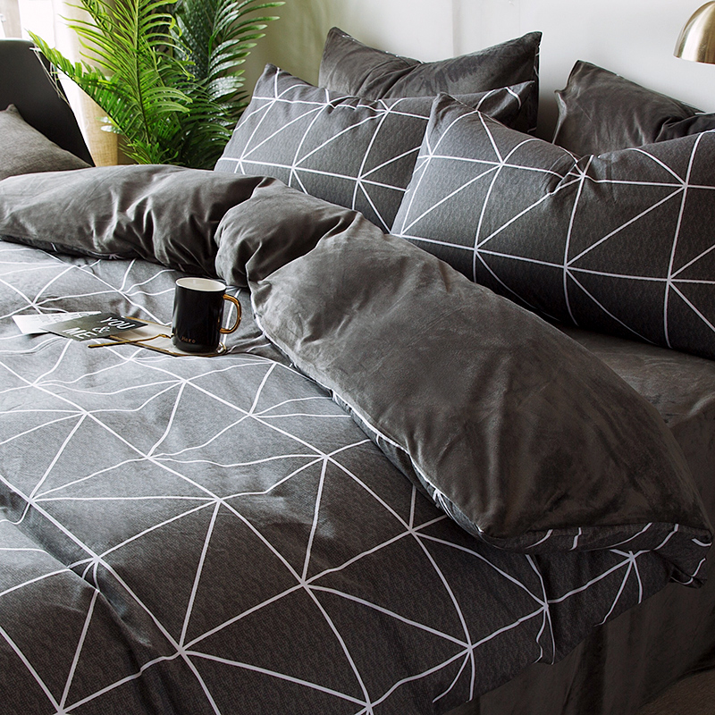 

Crystal Coral Fleece Cotton Cotton Four-Piece Bedding Set Winter Three-Piece Set Milk Flannel Quilt Cover Bed Sheet, 10