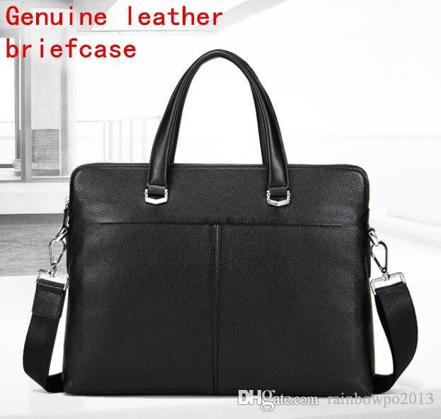 

Factory wholesale men bag simple soft leather mens portable shoulder bags first layer leatheres business briefcase casual leathers computer handbag, Black