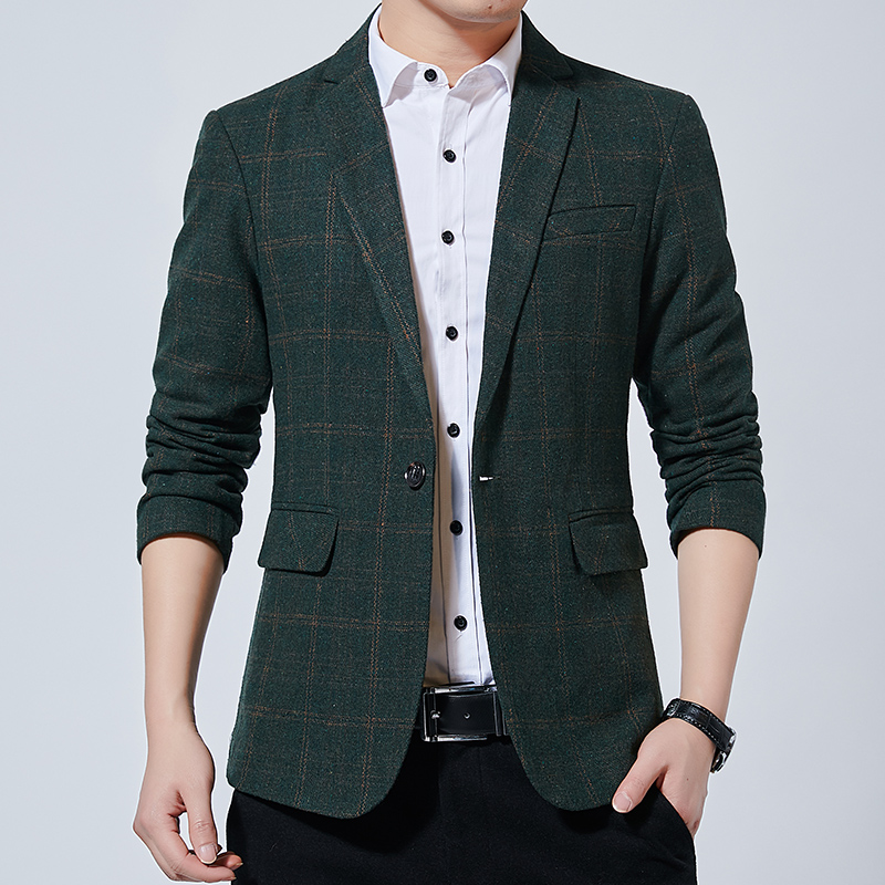 

Man Blazer Personality Plaid Single-Breasted Suit Coat Business Casual Slim Plus Size Blazers Spring Summer New 2020, Black q6030-2004-p78