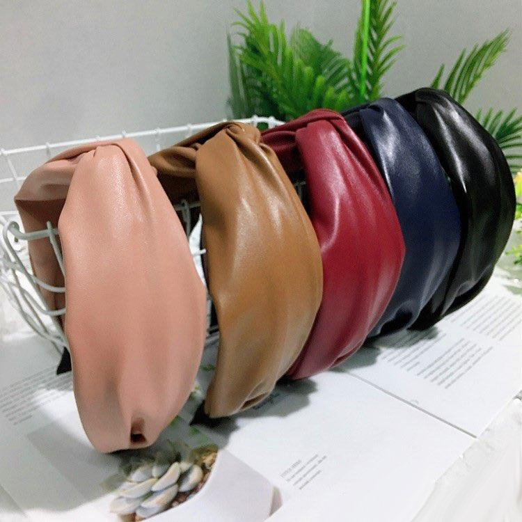 

Korean Fashion Trendy New PU Leather Headband Wide Crossing Knot Headbands Simple Face Wash Hair Accessories Hairpin Ladies Hair Hoop