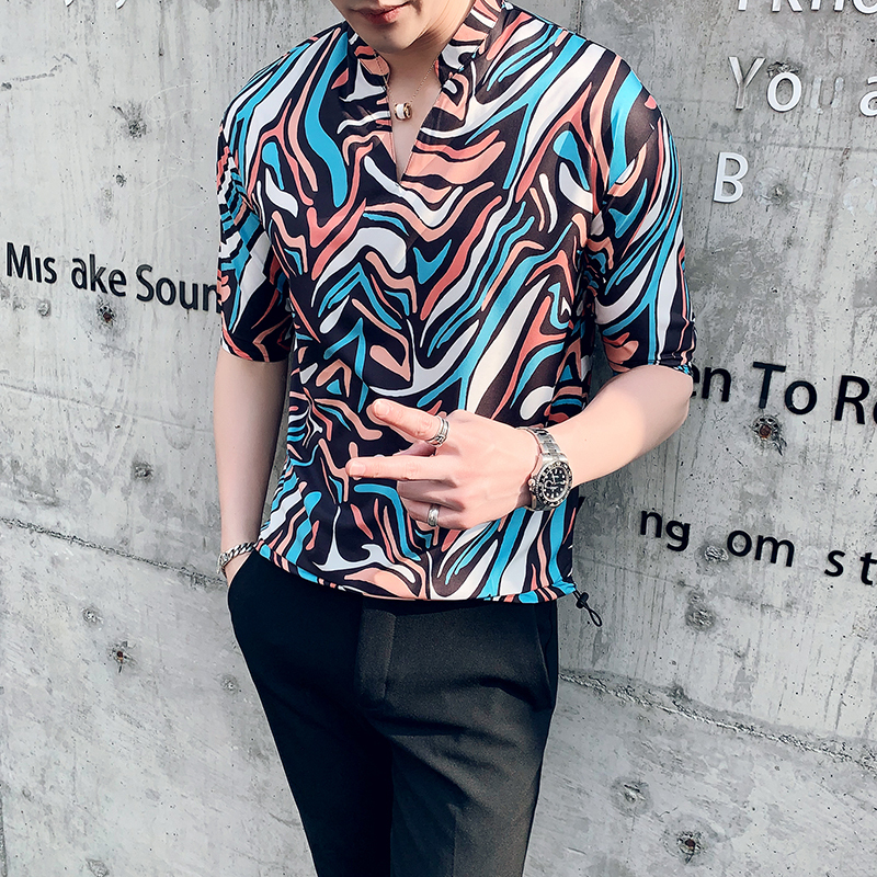 

2019 Summer Streetwear Print Beach Shirts For Men Fashion Shirt Men Short Sleeve Holidays Hawaiian Shirt Mens Camisa Masculina, Black