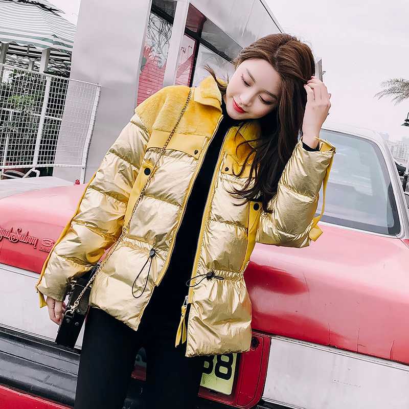 

Make spot new winter white duck down short down jacket female fashion bright surface charge waist coat, Gold