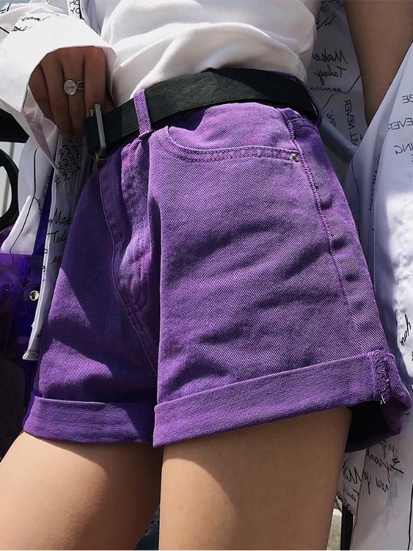 

2020 new purple high waist curling hot wild thin wide leg shorts, Black