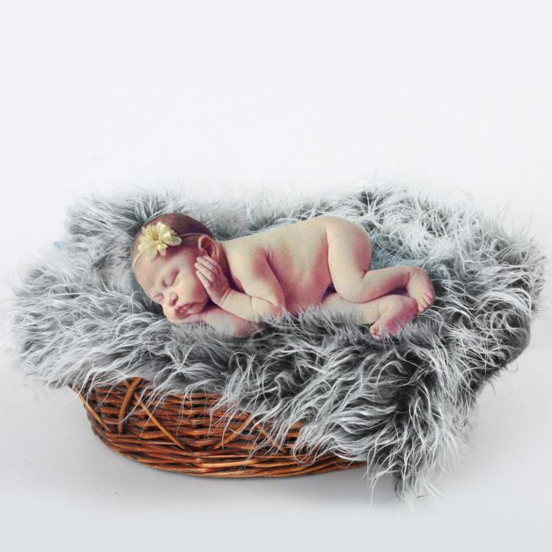 

Outdoor Background Newborn Comfortable Photography Props Soft Wraps Artificial Fur Solid Swaddling Baby Blanket Mat Reusable, White