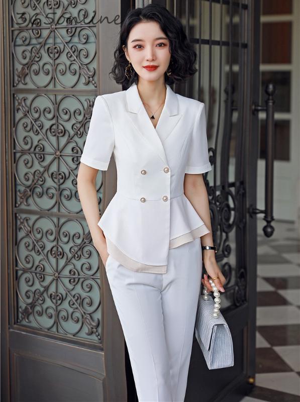 

Styles Ladies Office Elegant White Spring Summer Professional Business Suits Women Work Wear Blazers with Pants and Jackets
