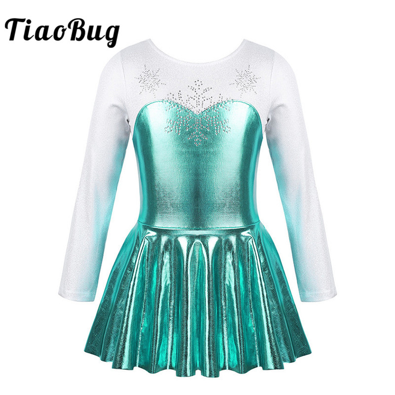 iixpin Kids Girls Snowflake Pattern Printed Ballet Dance Tutu Dress Ice Skating Competition Mesh Splice Outfit