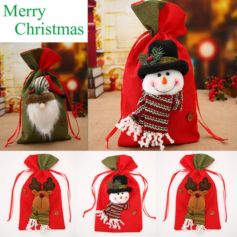 

Christmas Kids Gift Candy Bags Sweet Santa Claus Snowman Elk Storage Bag Christmas Home Party Cotton Linen Gift Bags Xmas Decor