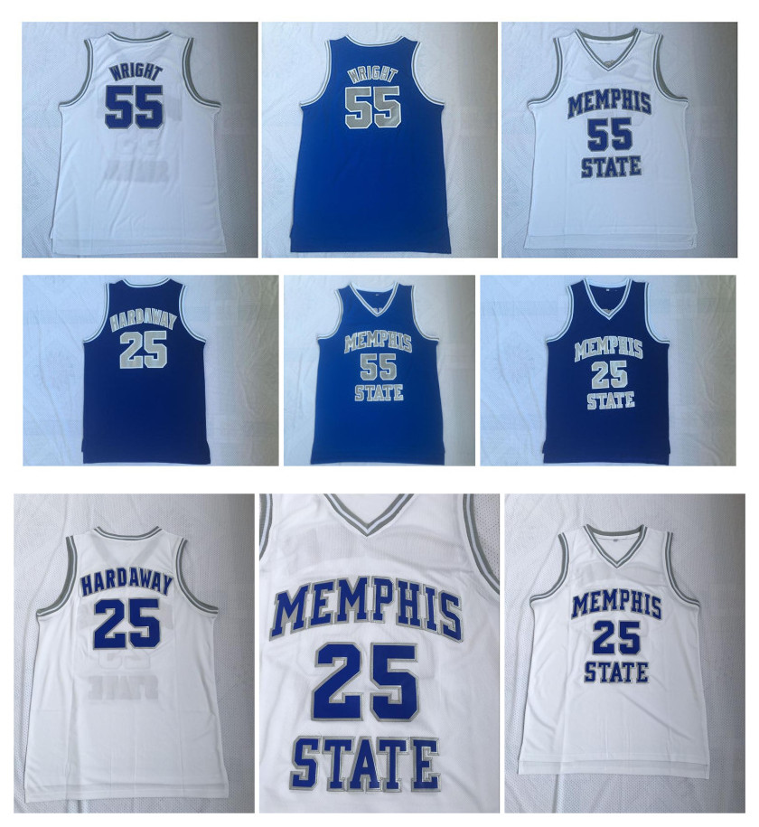 

NCAA Memphis State Tigers Penny 25 Hardaway Jerseys Stitched 55 Lorenzen Wright College Basketball 1 Black Blue Pinstripe White -XXL, As pic