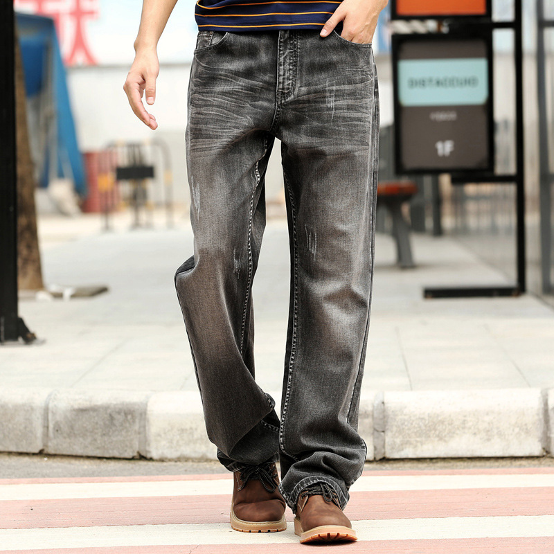 

2020 New Men's jeans Stretch Loose Straight Casual pants Men's Fashion Large size Long pants More Size -38 40 42, Black