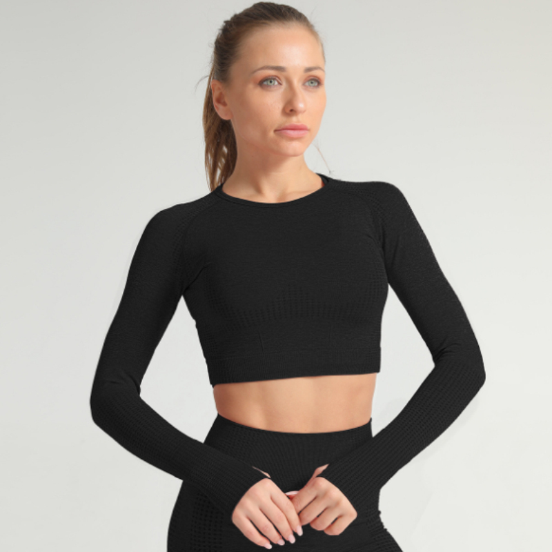 

Women Gym Yoga Crop Tops Yoga Shirts Long Sleeve Workout Tops Fitness Running Sport T-Shirts Training Sportswear Sexy, Black