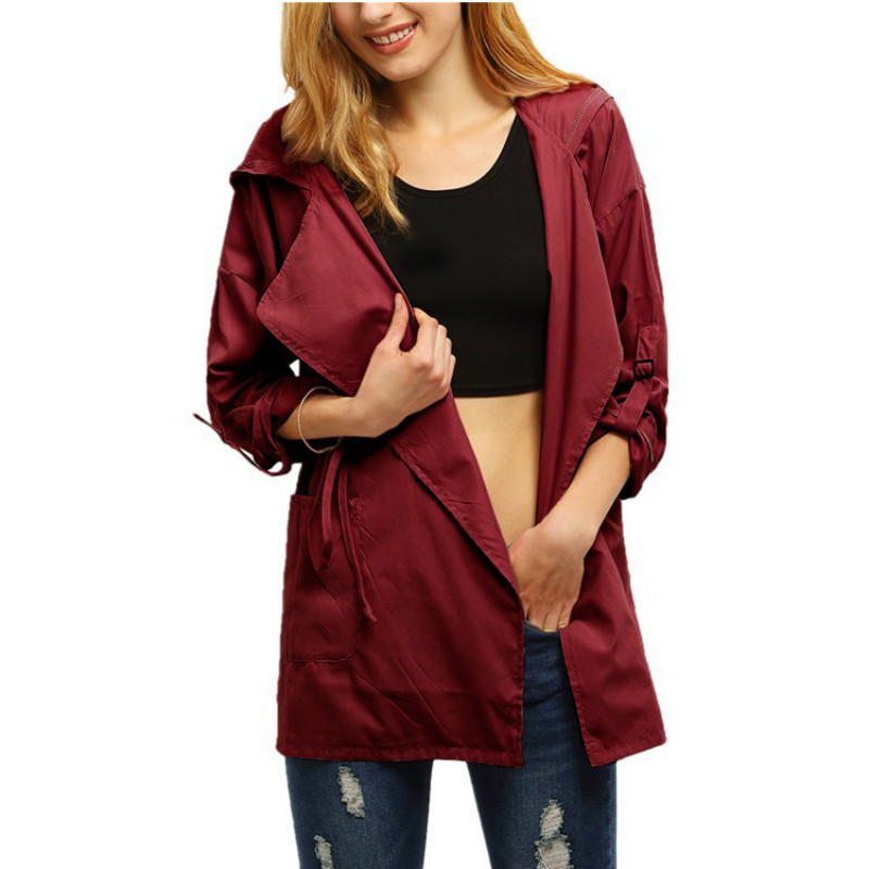 

2019 Factory Direct Spring Autumn Explosions Women' Clothes Fashion Long Coat Hooded Thin windbreaker Women' Clothing, Khaki