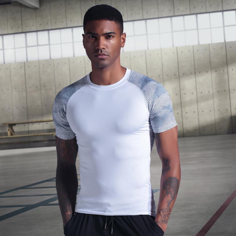 

2020 fitness running shirt male rashguard short-sleeved T-shirt Crossfit fitness male print T-shirt top men, B113-3
