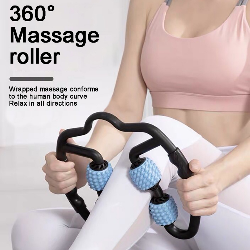

New 360° Leg Muscle Massager 4 Wheels Body Shaping Relaxation Roller Ring Clamp Leg/Waist Massage Stick Yoga for Fitness Body 3, Blue