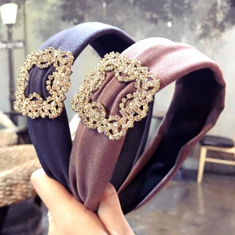 

New Headband Fashion Women Rectangle Rhinestone Inlaid Hair Hoop Wide Headwear Hair Accessory Crystal Wedding Headpiece 2020
