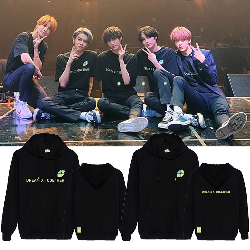 

kpop TXT Korean Streetwear ulzzang Harajuku simple hooded sweatshirts women Autumn new fashion loose casual hoodies lady clothes, Black