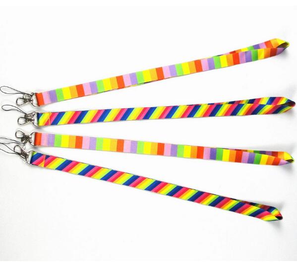 

Rainbow Neck Lanyard ID Badge cell phone Lanyard Keychain Polyester 12 colors Mobile phone lanyard