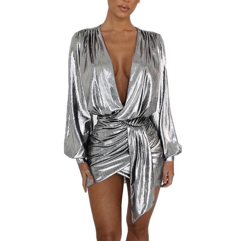 wrap ruched irregular sequin party dresses