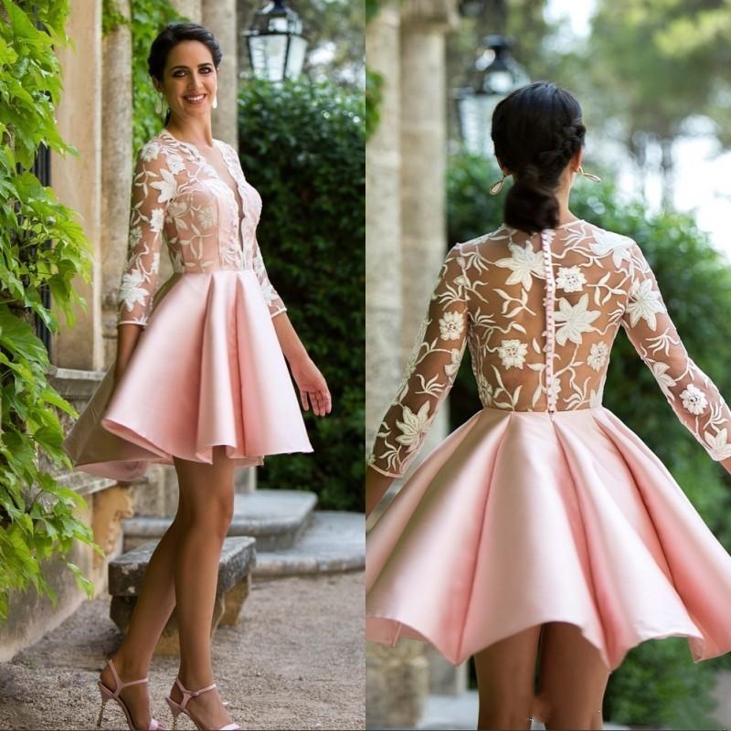 

Pink V-Neck Applique Arabic Cocktail Dresses Short Party Dresses 2020 African Knee Length Short Prom Homecoming Graduation Party Club Wear, Light purple