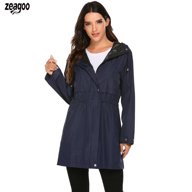 

Women Casual Hooded Long Sleeve Solid Spring/Fall Zipper, Button Drawstring Hip Length Windbreaker Raincoat, Army green