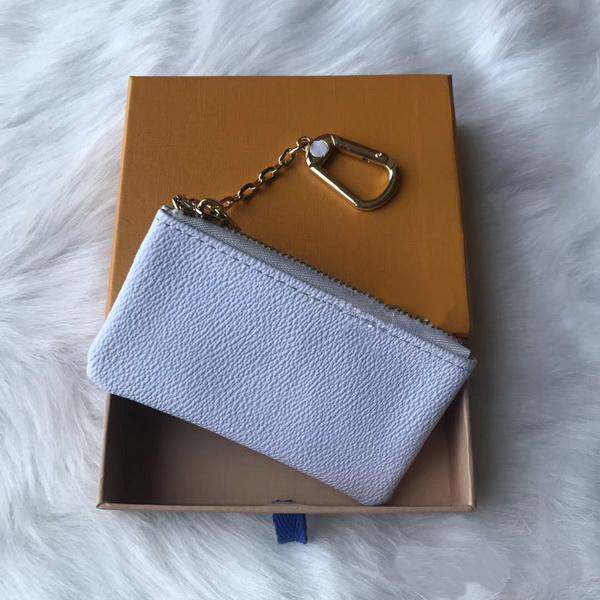 

2020 Hot Sale With Orange Box KEY POUCH Real Leather Famous Classical Designer Women Key Holder Coin Purse Small Leather white Goods Bag, With logo and box
