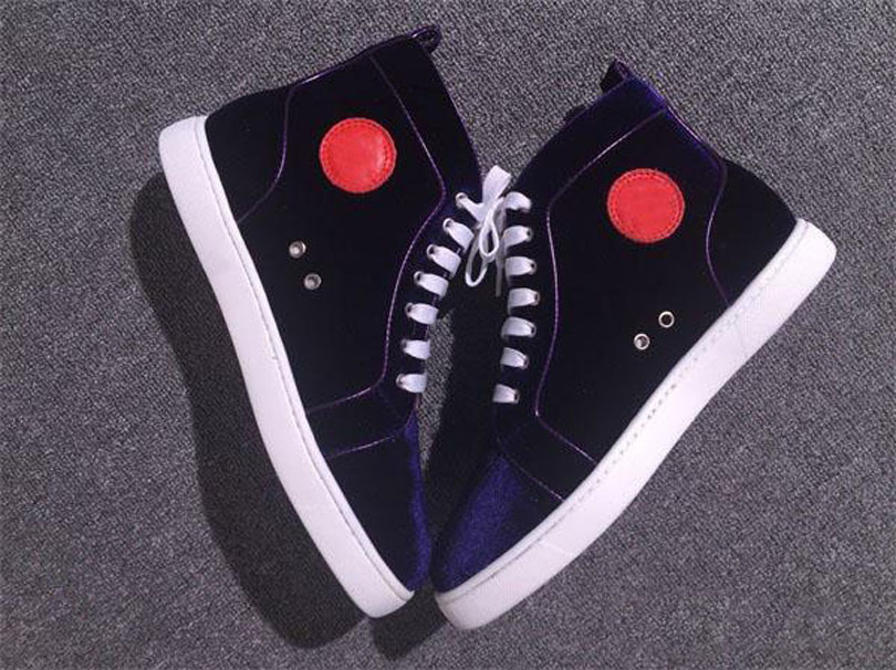 

New Arrivals Couple Shoes Red Bottom Black Purple Velvets Suede High- top Shoes Men Red Soles Sneakers lace up casual shoes free shipping