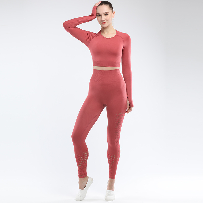 

Women Two Piece Set Tight-fitting sportswear high waist elastic running pants cross-border seamless hip-hip yoga suit set Suit