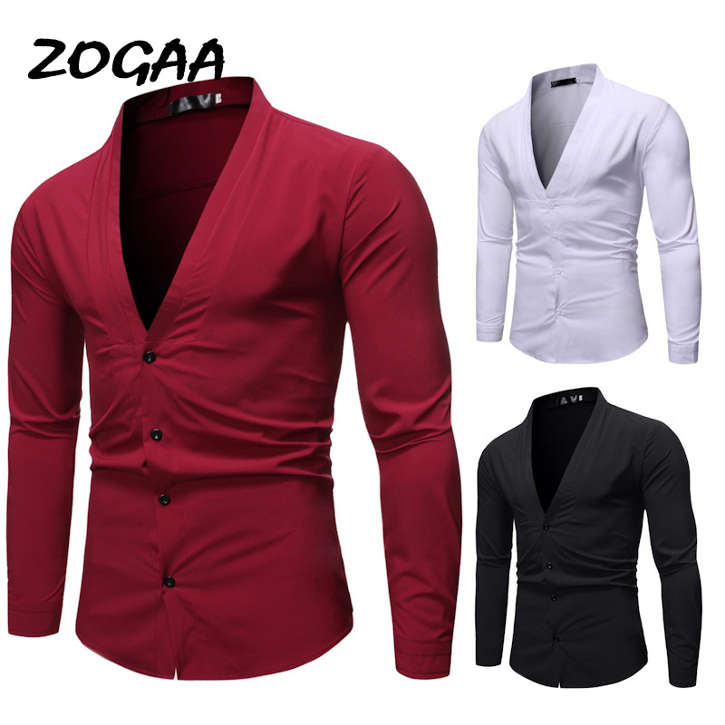 

ZOGAA 2020 spring and autumn new men' fashion wild solid color collar men' long-sleeved shirt combination, Black