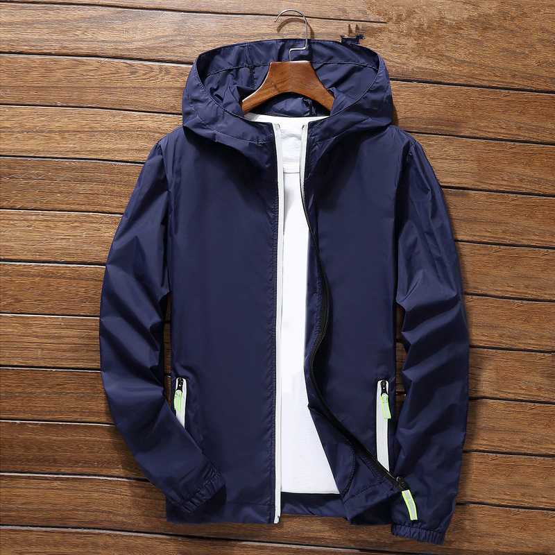 

Men Thin Bomber Jacket Autumn Casual Hooded Plus Size Windbreaker Jacket Ultra-Light Solid Zipper Packable Coat Sportswear, Dark blue