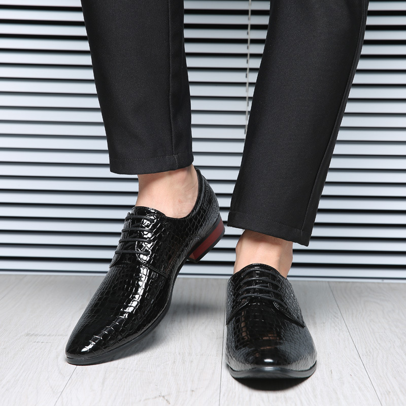 

New Men's Formal shoes Pu Increase Breathable Shoes male Pointed Toe Solid Color fashion Men leather shoes Size 38-47, Black