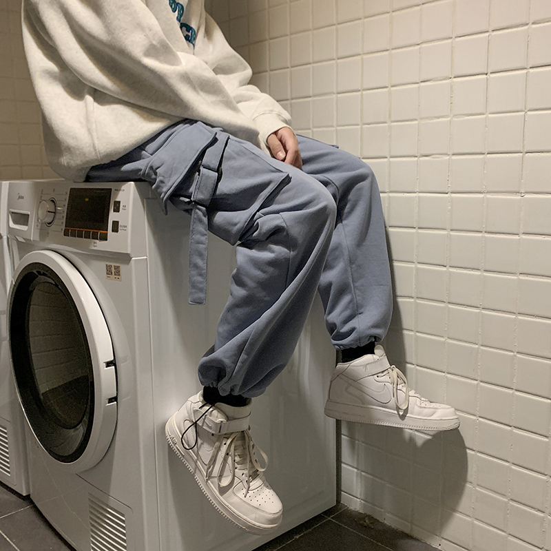 

Winter New Thick Pants Men's Fashion Big Pocket Overalls Man Streetwear Wild Hip Hop Loose Tooling Trousers Joggers Sweatpants, Black