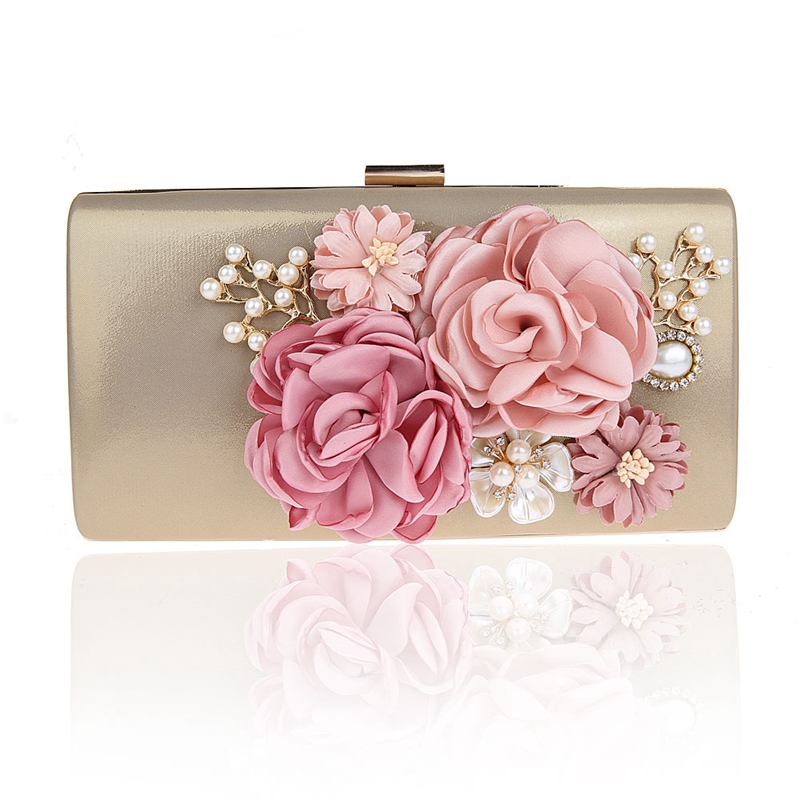 

Women's Satin Evening Bags Pearls Handmade Flowers Bridal Hand Bags Clutch Box Handbags Wedding Clutch Purse for Women BW-12018, Black