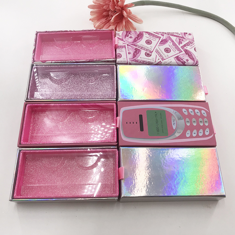 Wholesale Eyelashes packaging Box Pink Money Magnetic Box for 25mm Mink Lashes Custom Private Label Phone packaging Box