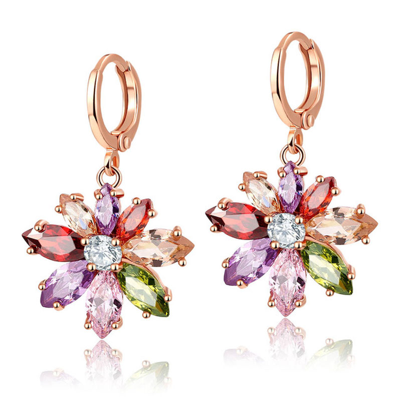 

Fashion ladies rose gold color crystal zircon ear clip Plating gold silve earrings sweet earring flower temperament jewelry gift