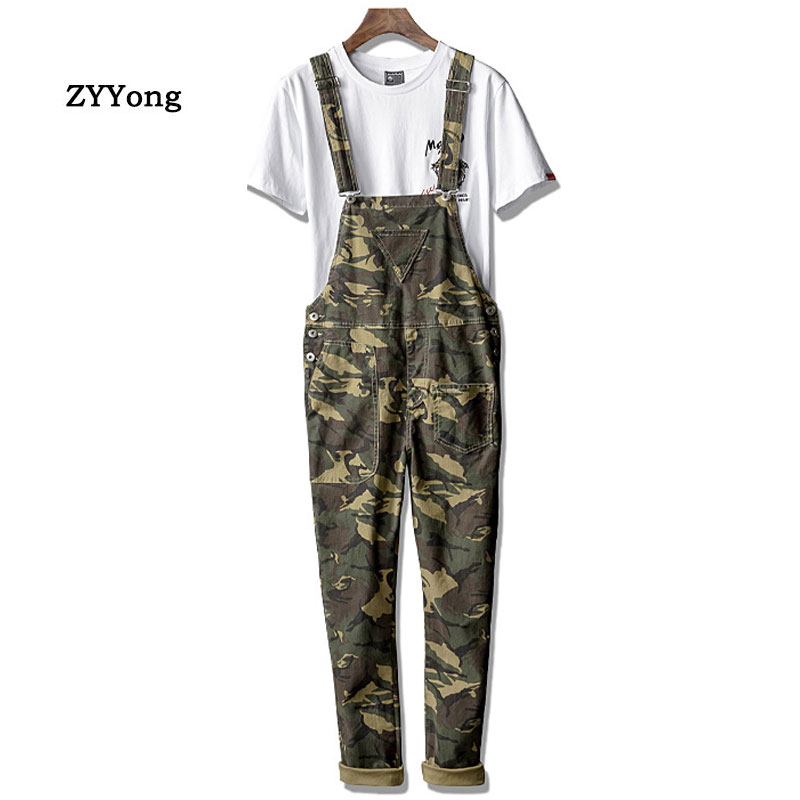 

Men Straight Overalls Pants Camouflage Youth Fashion Casual Comfortable Hip Hop Bib Jumpsuits Large Size Army Trousers, Green