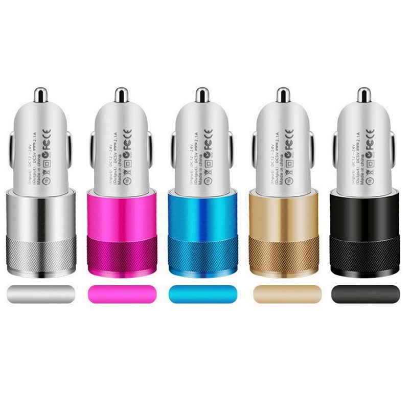 

Aluminum Alloy 2.1A Universal Dual Usb Ports Car Charger Power Adapter For iphone 8 11 pro Samsung android phone gps