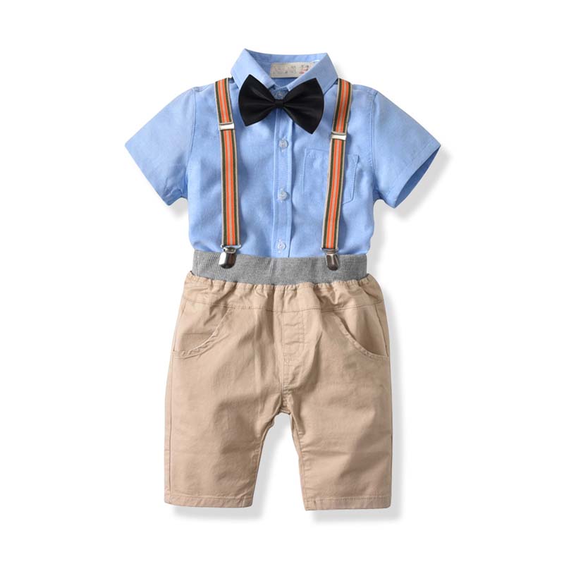 

Summer childrens boutique clothing kids designer clothes toddler Boys Clothing Sets baby boys set Shirt+ suspender trousers shorts A2365, Blue