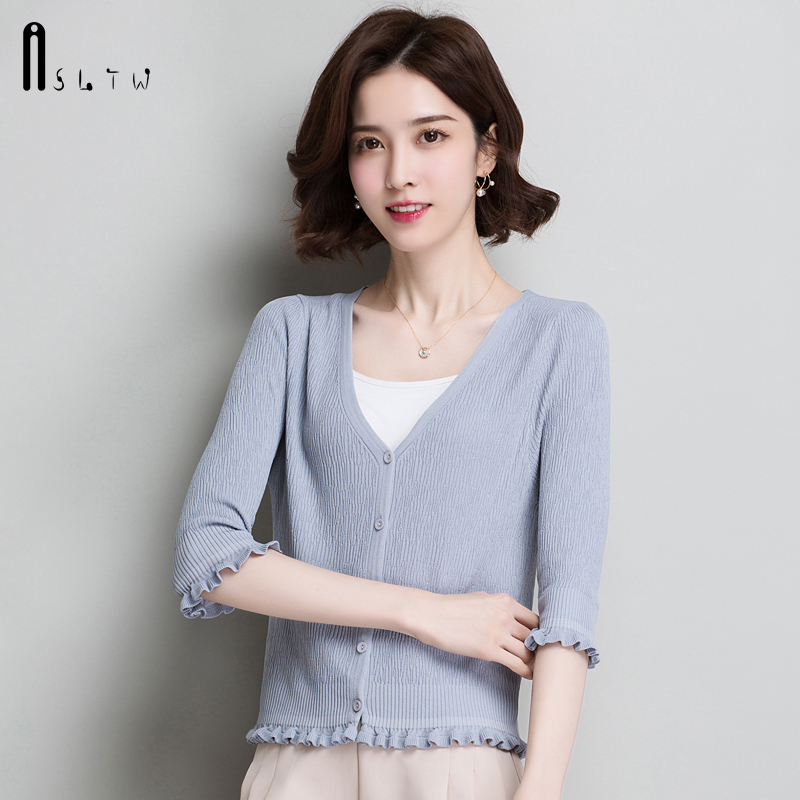 

ASLTW Short Cardigan Sweater Women New Spring and Autumn Solid V Neck Sweater Single Breasted Jumper Cardigan Women, Black