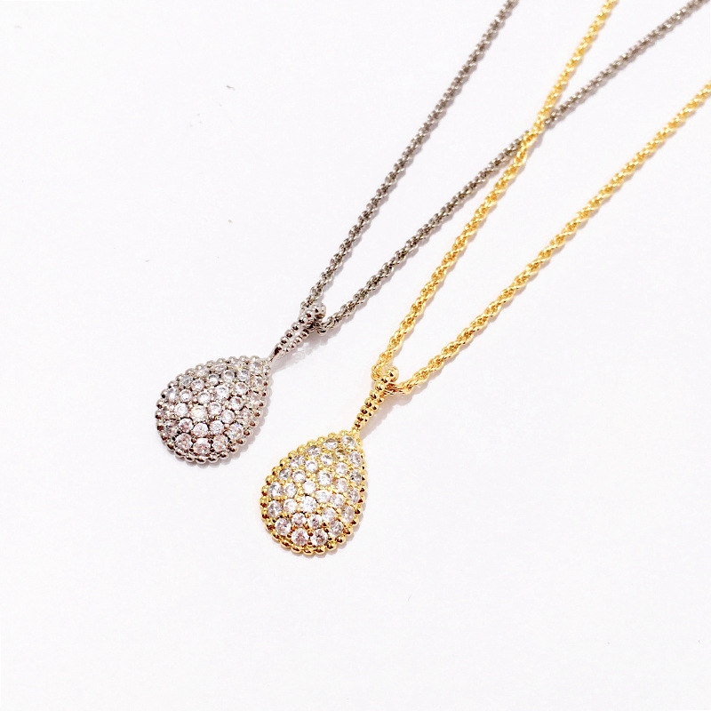 

Hot Fashion Copper Gold silver Jewelry When Treasure Style Drop-Shaped Full Diamond Milgrain Necklace for woman