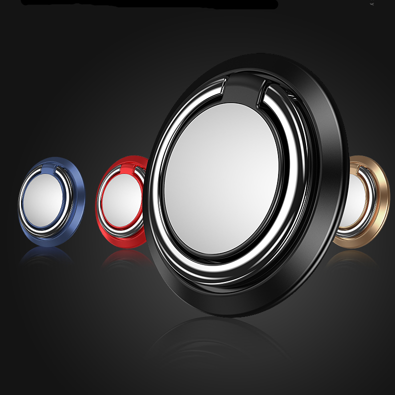 

niversal Magnetic Phone Holder 360 Degree Rotate Finger Ring Stand For iphone Xs Xr Huawei Smartphone Support Bracket Mirror Ultra-thin, Black