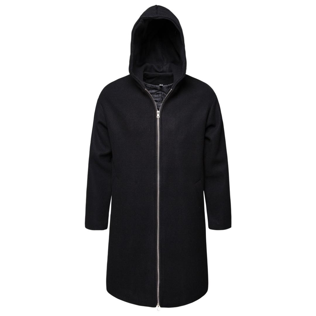 

Newest Mid-long Winter Men Windswear Fashion Leisure Style Pure Color Super Comfortable Fabric Overcoat for Men Abrigos, Black