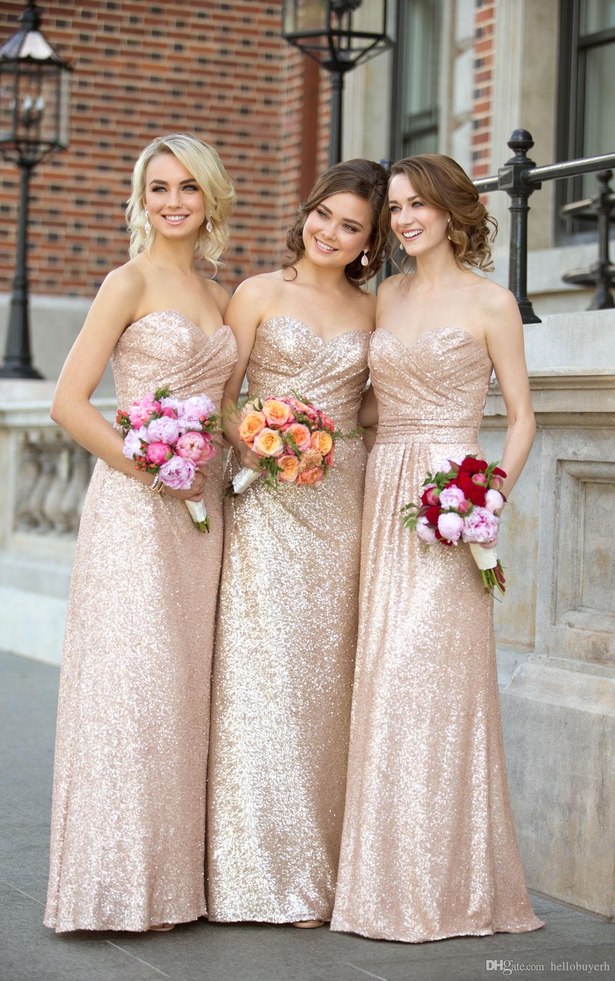 

Sheath Rose Gold Sequins Bridesmaid Dresses Long Sweetheart Robe D'invité de Mariage Wedding Dresses Bridal Gowns 2018