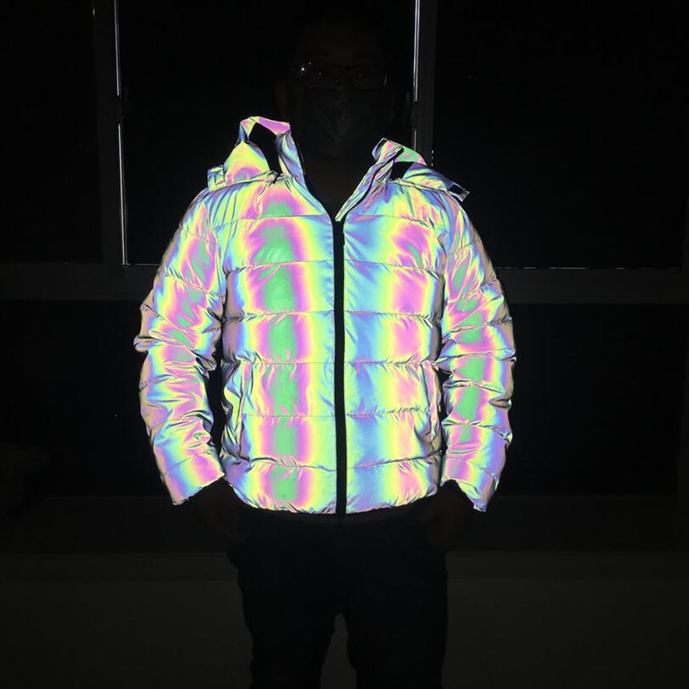 

Men' Winter Light Reflective Jacket Waterproof Windproof Thicken Warm Overcoat Winter Night Reflective Cotton Jacket mens coat, As pic