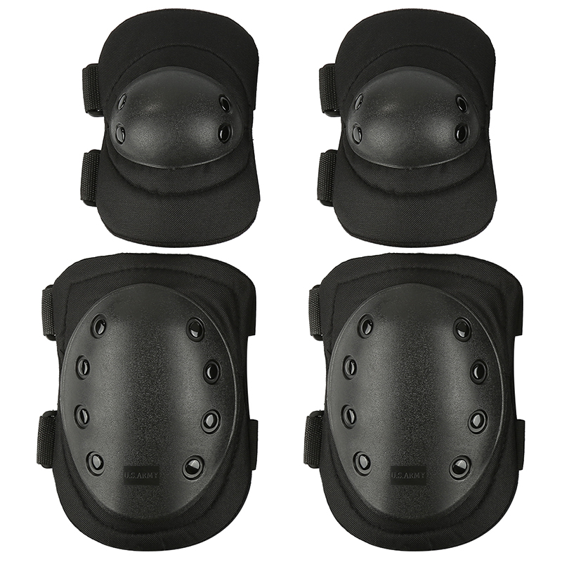 

Professional Adjustable Knee & Elbow Pad 4 Pcs Sports Knee Elbow Protector Adult Tactical Hunting Combat Protective Set, Black