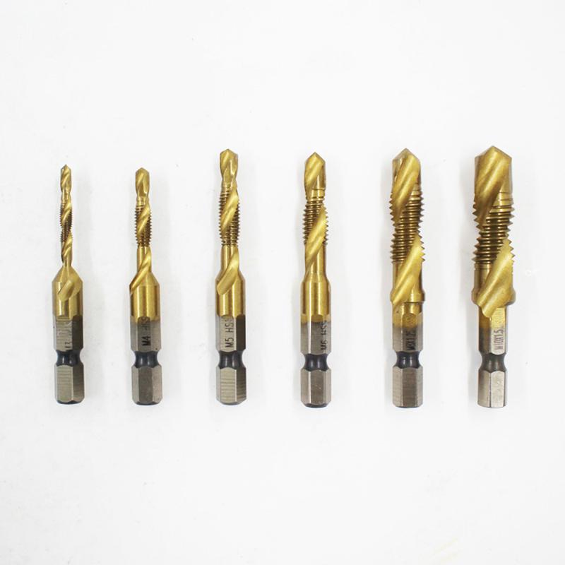 

6pcs M3-M10 1/4" Hex Shank Composite Tap Drills Thread Tap Taper Drill Bit Set Spiral Compound Drill