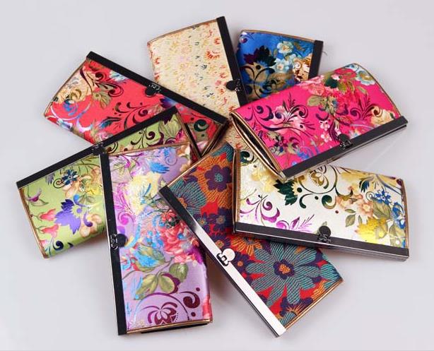 

10*19cm Chinese traditional Silk Satin purse, hot fashion trend handbag unique embroidery wallet , mixed color free shipping