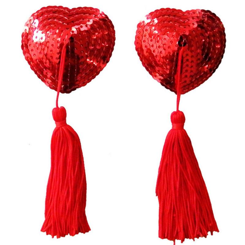 

Ladies sexy heart-shaped pasties Sequin Tassel nipple cover- red
